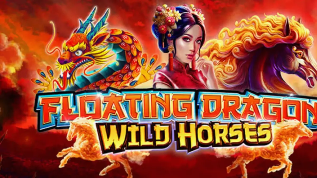 Tampilan visual slot Floating Dragon Wild Horses dengan tema naga dan kuda